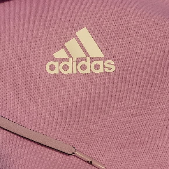 Adidas Women’s Pullover Sweatshirt Pink White Striped Size Large B38 - Picture 2 of 7